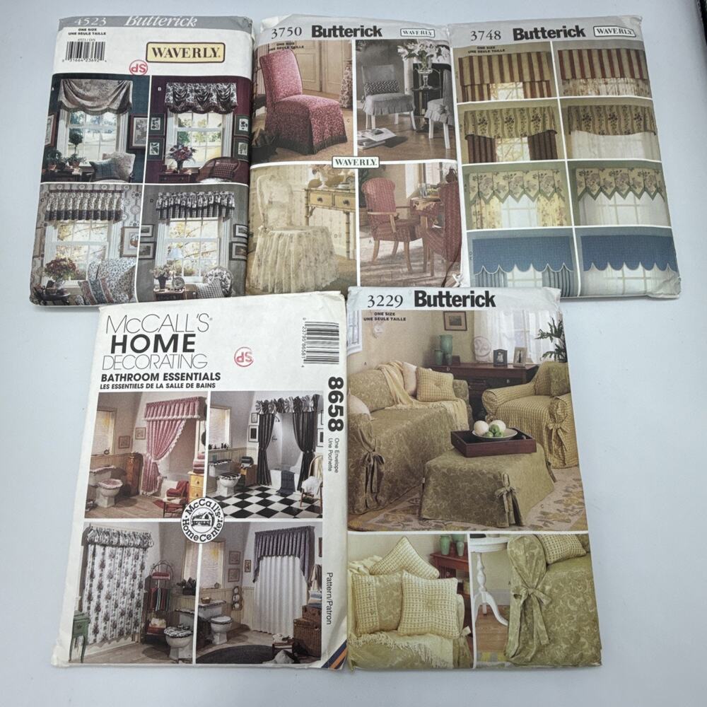 Vtg McCall's Home Decorating Patterns LOT of 5 Covers Chairs Bathroom Curtains